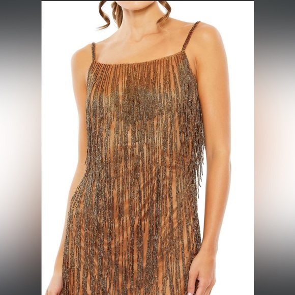 NWOT Mac Duggal 5934 Copper Brown Embellished Beaded Fringe Dress Size 12 - Picture 4 of 11
